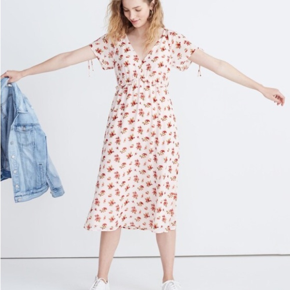 Women's Madewell  Pink Floral Short Sleeve Midi Dress Countryside blooms size 8